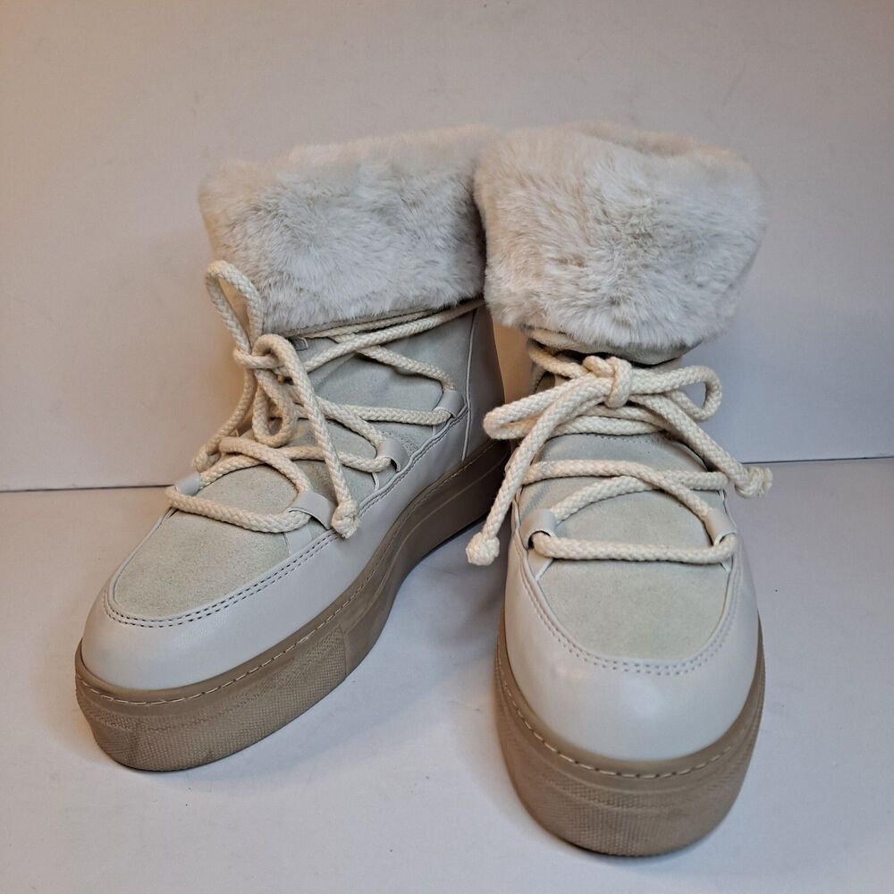CALIA by Carrie Underwood Boots Women's Hailey Ivory Leather Faux Fur Sz 9-1/2